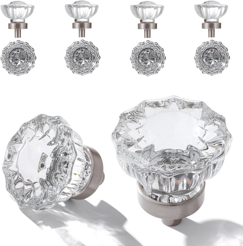 CEYMIO Crystal Cabinet Knobs 8 Pack Clear Glass Pulls for Kitchen Bedroom Bathroom Living Room Furniture, Brushed Nickel Silver Base Old Style Cabinets Closet Dresser Drawers Cupboard Handles Accessories - Image 1
